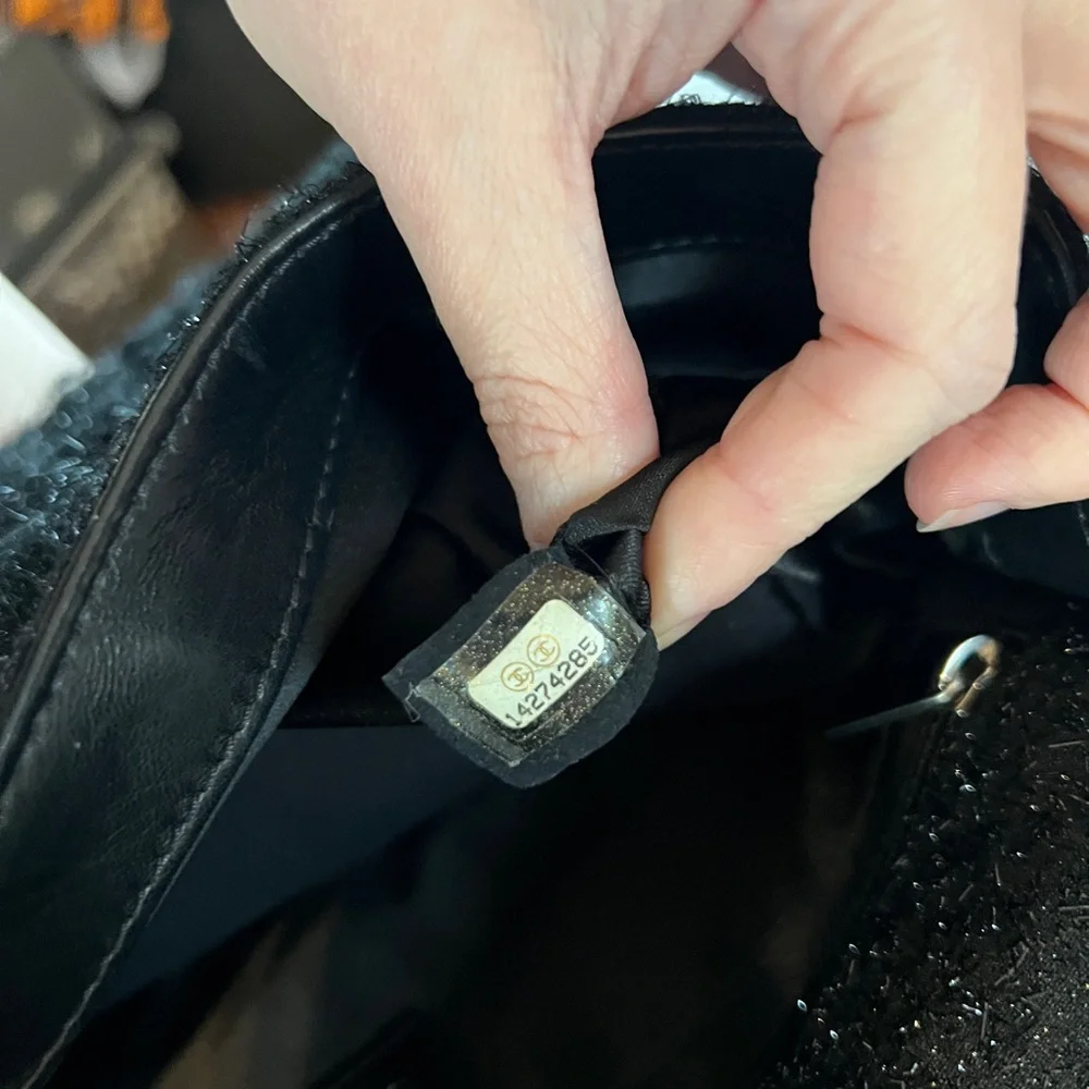 Chanel Vintage Black Patchwork Tweed Leather Classic Flap Shoulder Bag - Picture 7 of 10